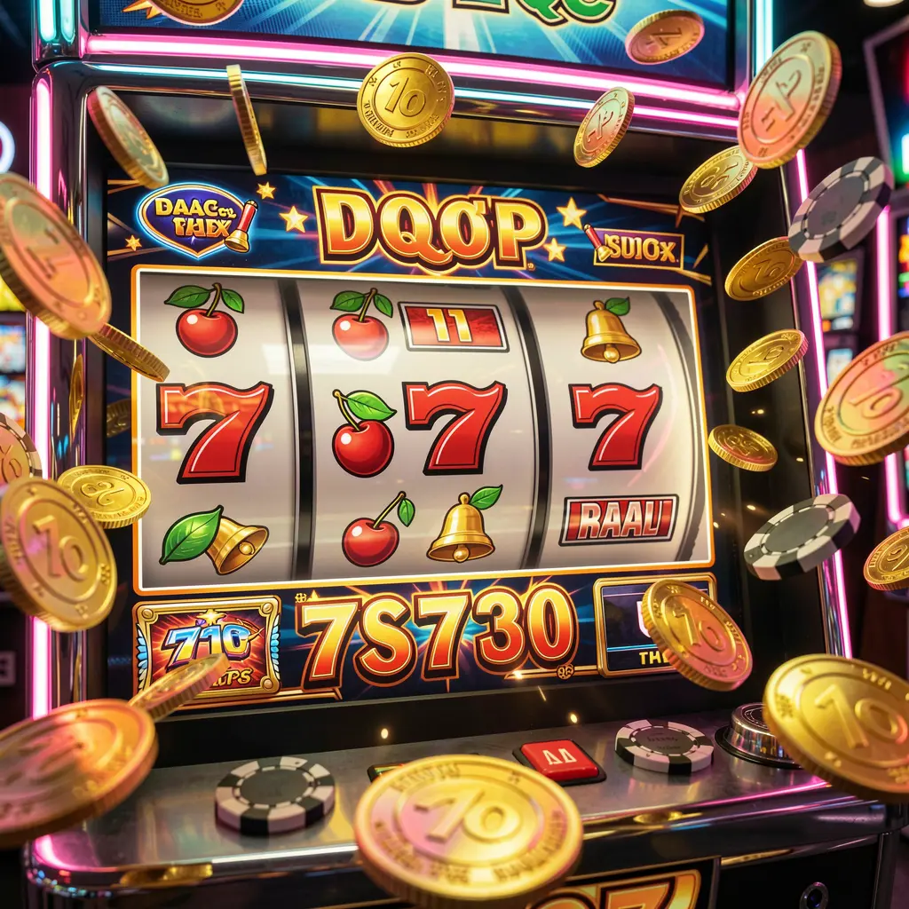 Bright classic casino slot reels with red sevens cherries and golden bells surrounded by coins representing high energy slot action at CH777 casino Pakistan